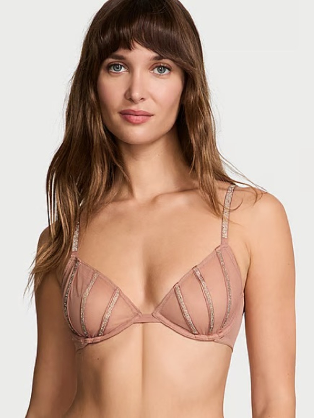 Victoria's Secret Fashion Show Women's Sheer Shine Low-Cut Demi Bra Almond